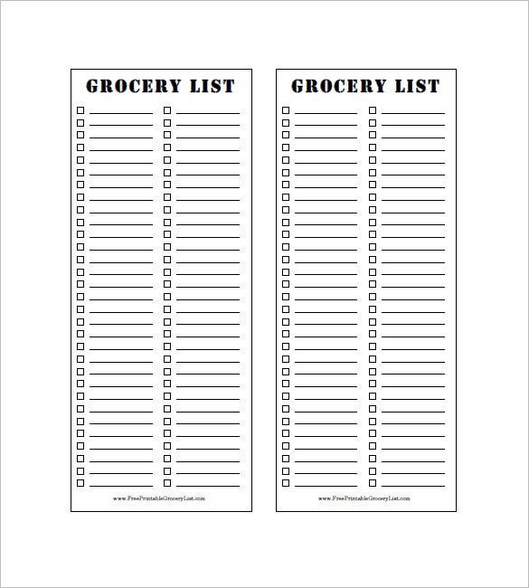 13 Blank Grocery List Templates PDF DOC Xls Free 