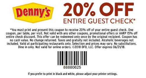 20 Off Dennys Coupons Promo Codes June 2018 Dennys 