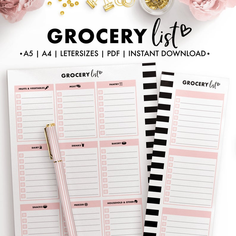 A5 Grocery List Planner Inserts Printable Printable 
