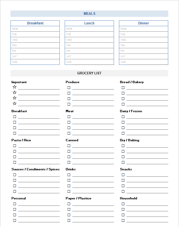 Editable Blank Grocery List Template Excel In 2020 