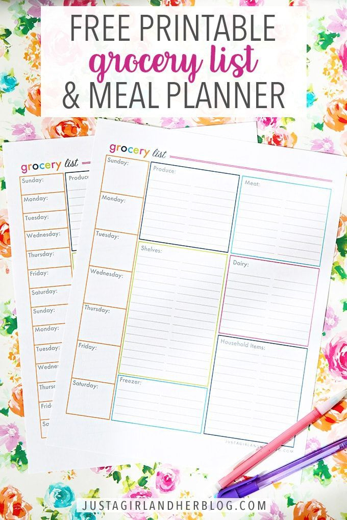 Free Printable Grocery List And Meal Planner Grocery 