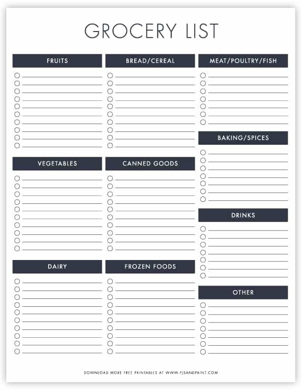 Free Printable Grocery List Shopping List Grocery List 
