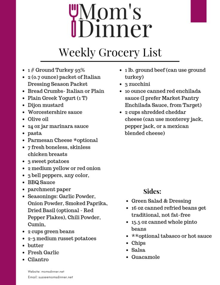 Free Weekly Meal Plan And Printable Grocery List 2 Mom 