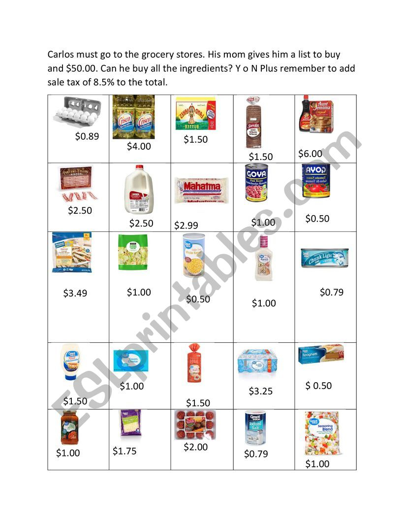 Going To The Grocery Store Math ESL Worksheet By 