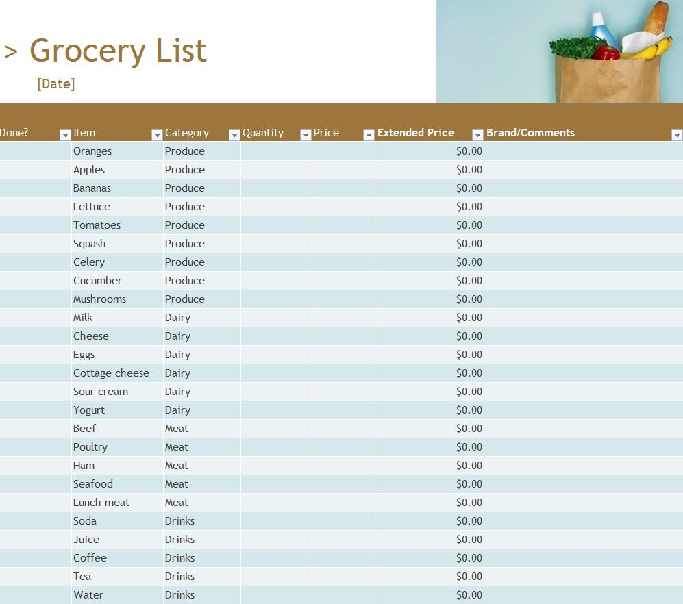 Grocery Inventory List Grocery Inventory List Template
