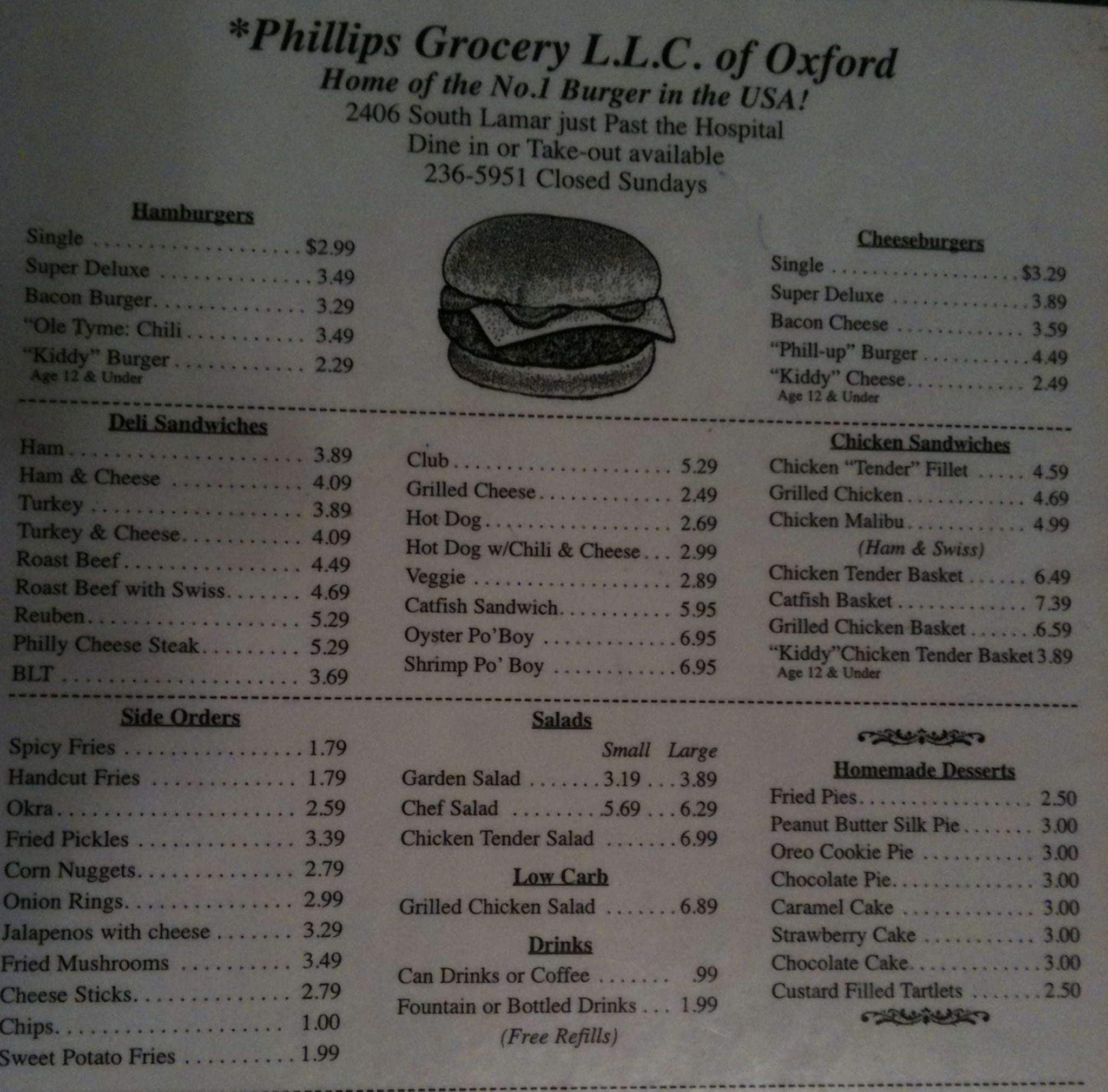 Online Menu Of Phillips Grocery Restaurant Oxford 