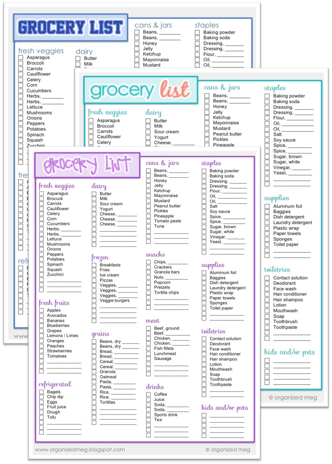 Organized Meg Grocery List Printables