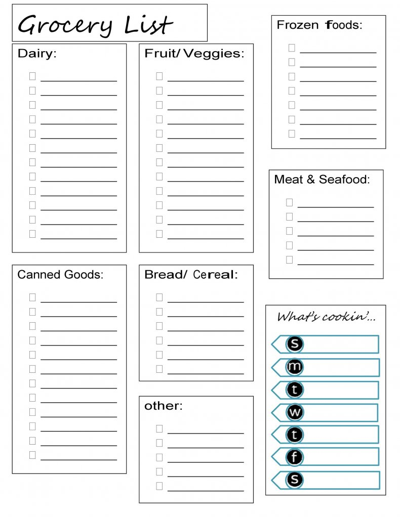 Printable Grocery List Templates PDF Word Excel