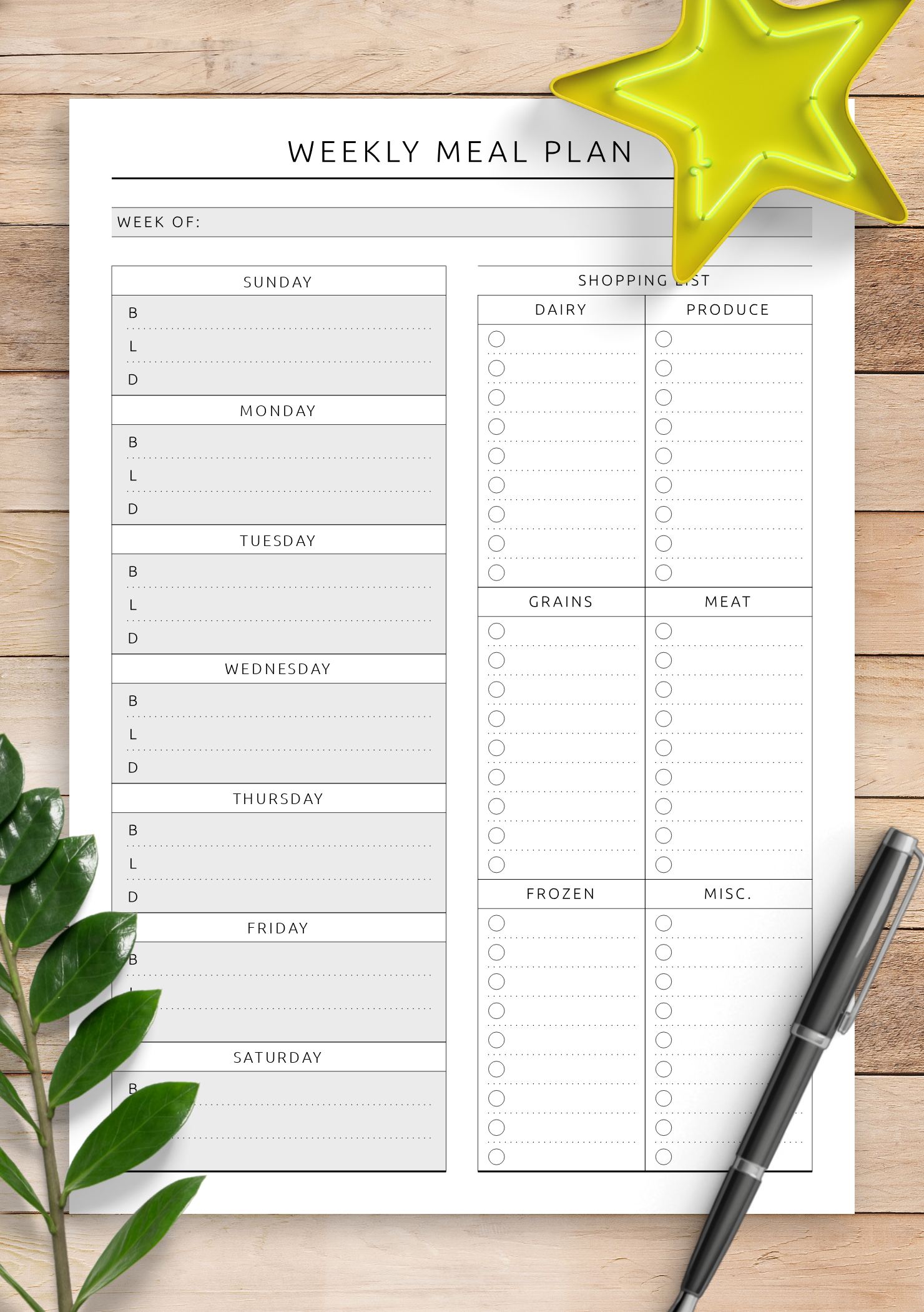 Printable Weekly Meal Plan With Shopping List Template 
