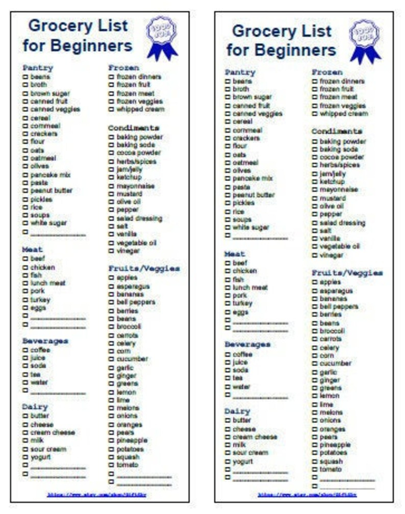 Shopping Grocery List For Beginners 2 In 1 PDF Printable 