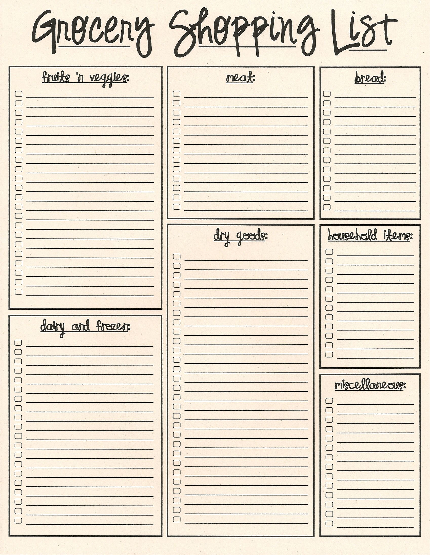 Shopping List Grocery Grocery List Template Printable 