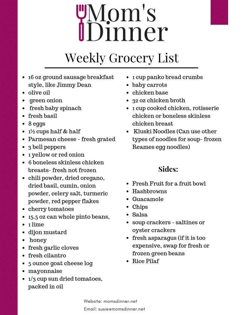 Weekly Meal Plan Printable Grocery List 5 Mom s Dinner