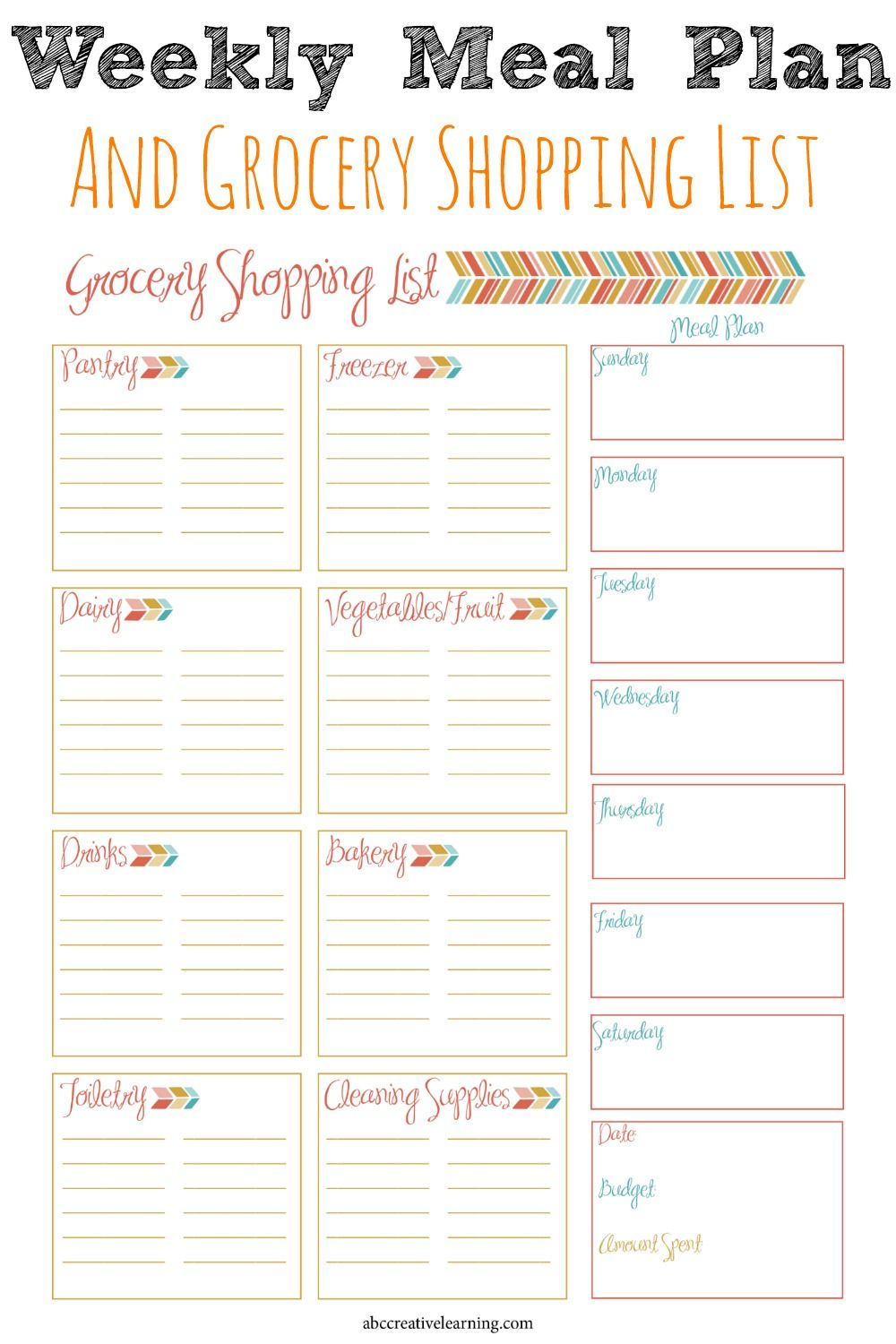 Weekly Meal Planner And Grocery Shopping List Meal 