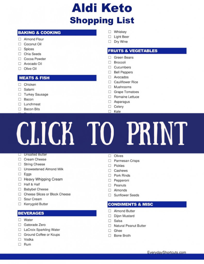 Aldi Keto Shopping List Free Printable Everyday Shortcuts