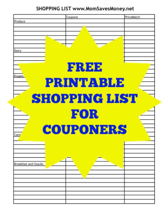 Free Printable Shopping List For Couponers Ad Matchers 