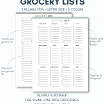 Grocery List Printable Page Instant PDF Download