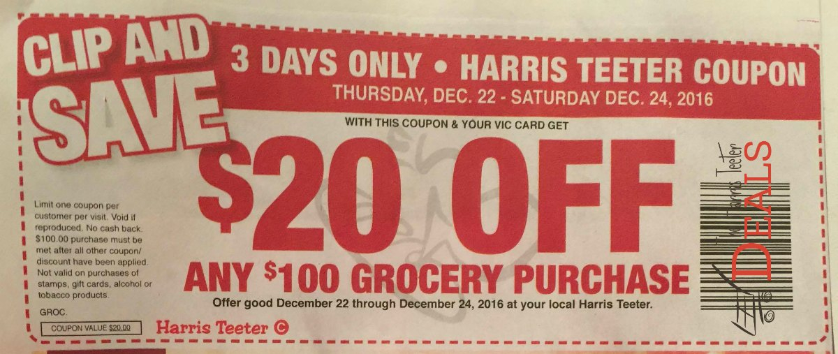 Harris Teeter 20 Off A 100 Purchase Coupon In Today s 