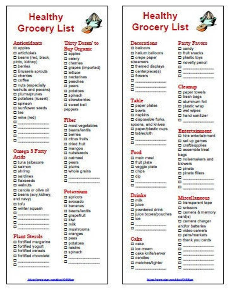 Healthy Food Grocery Shopping List Printable PDF Etsy