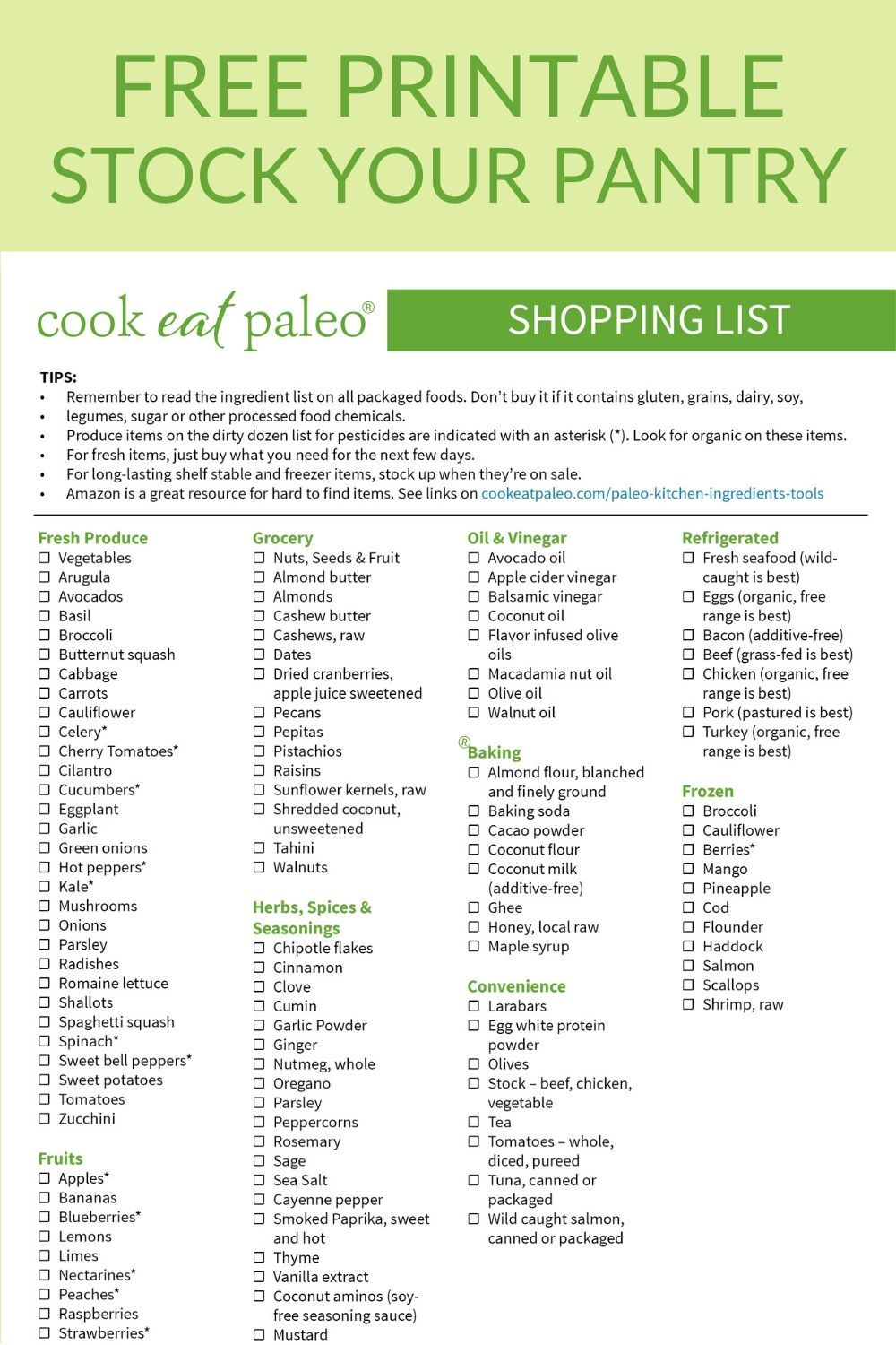 How To Stock A Paleo Pantry Free Printable Shopping List 