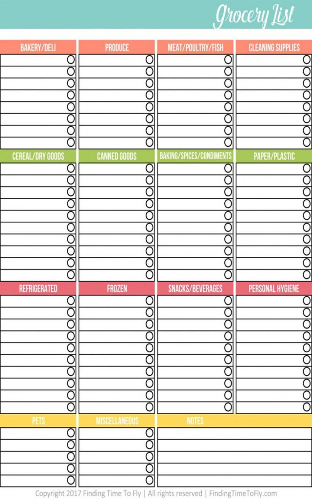 Printable Grocery List Finding Time To Fly Grocery