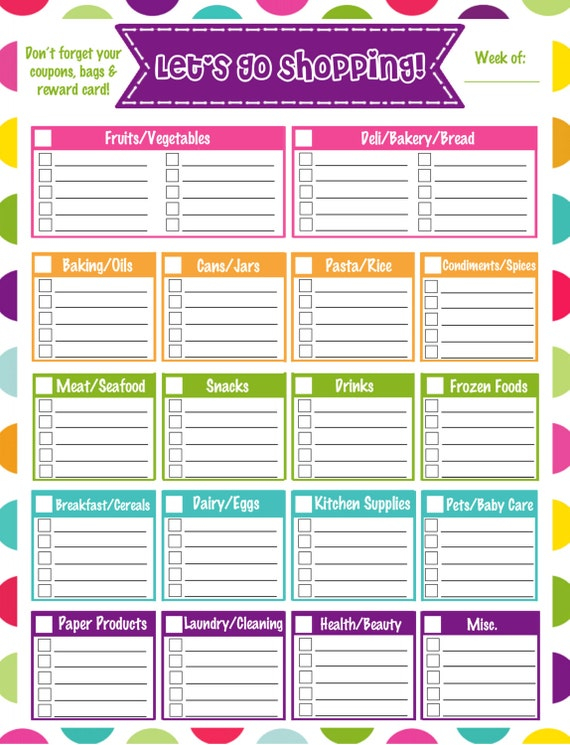Printable Grocery List For Erin Condren Plum By 