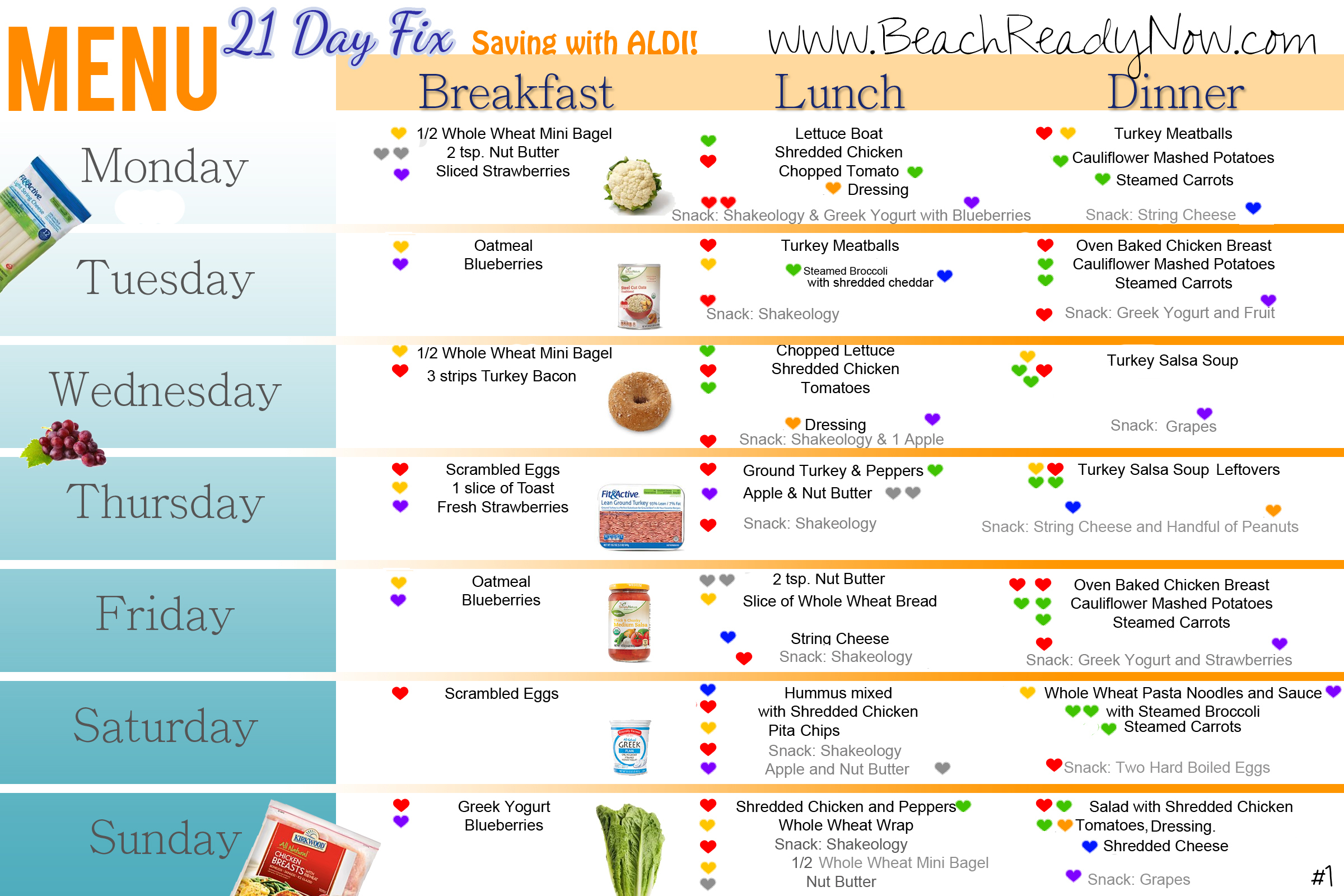 21 Day Fix ALDI Meal Plan And Shopping List Beach Ready Now