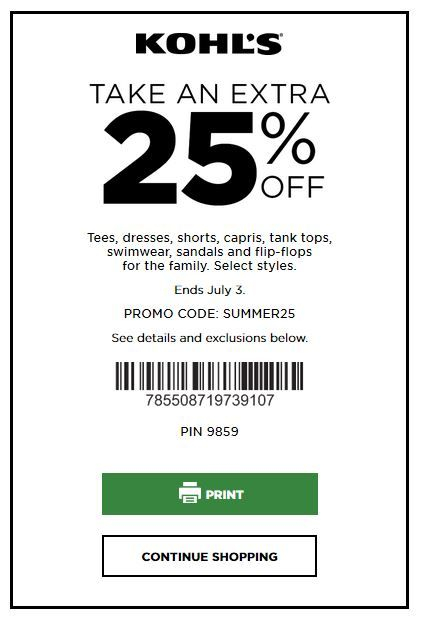 25 percent off current Kohls Coupon codes for 2021 