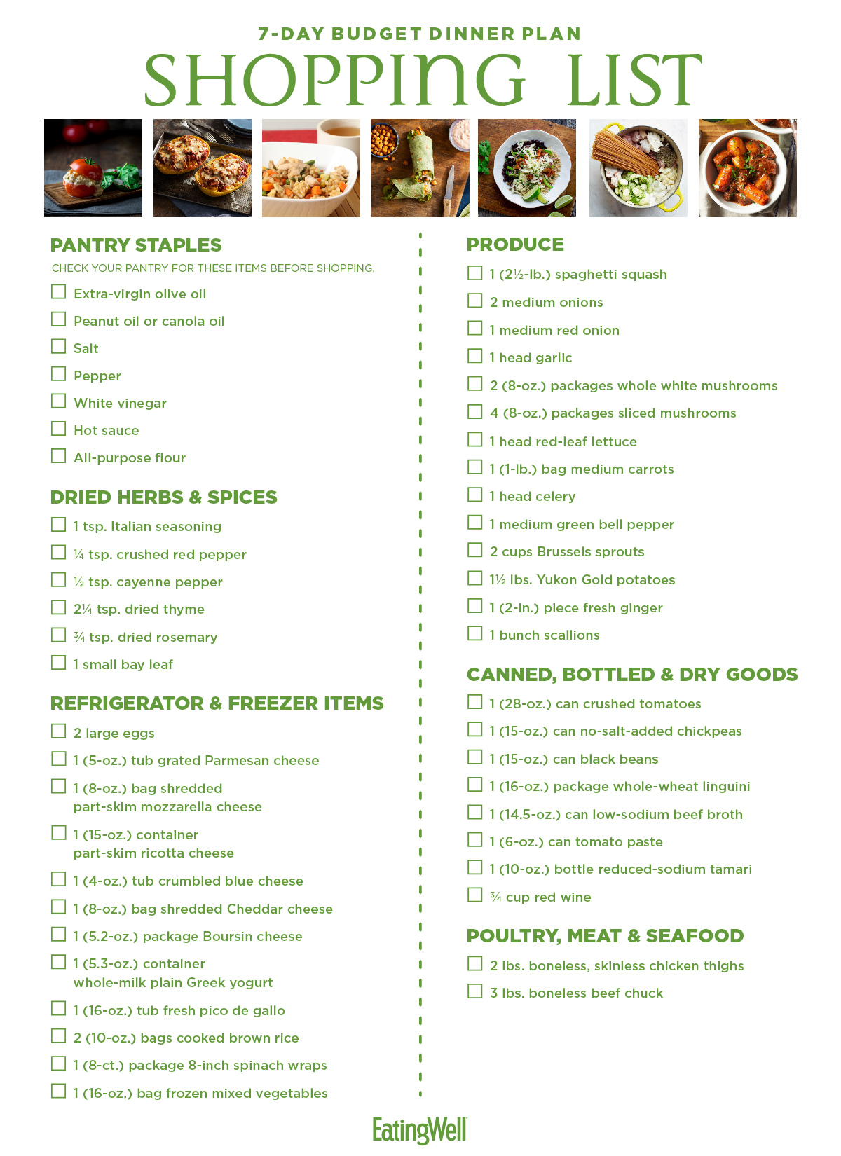 7 Day Budget Meal Plan Shopping List EatingWell