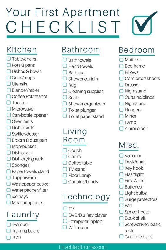First Apartment House List Apartment Checklist First 