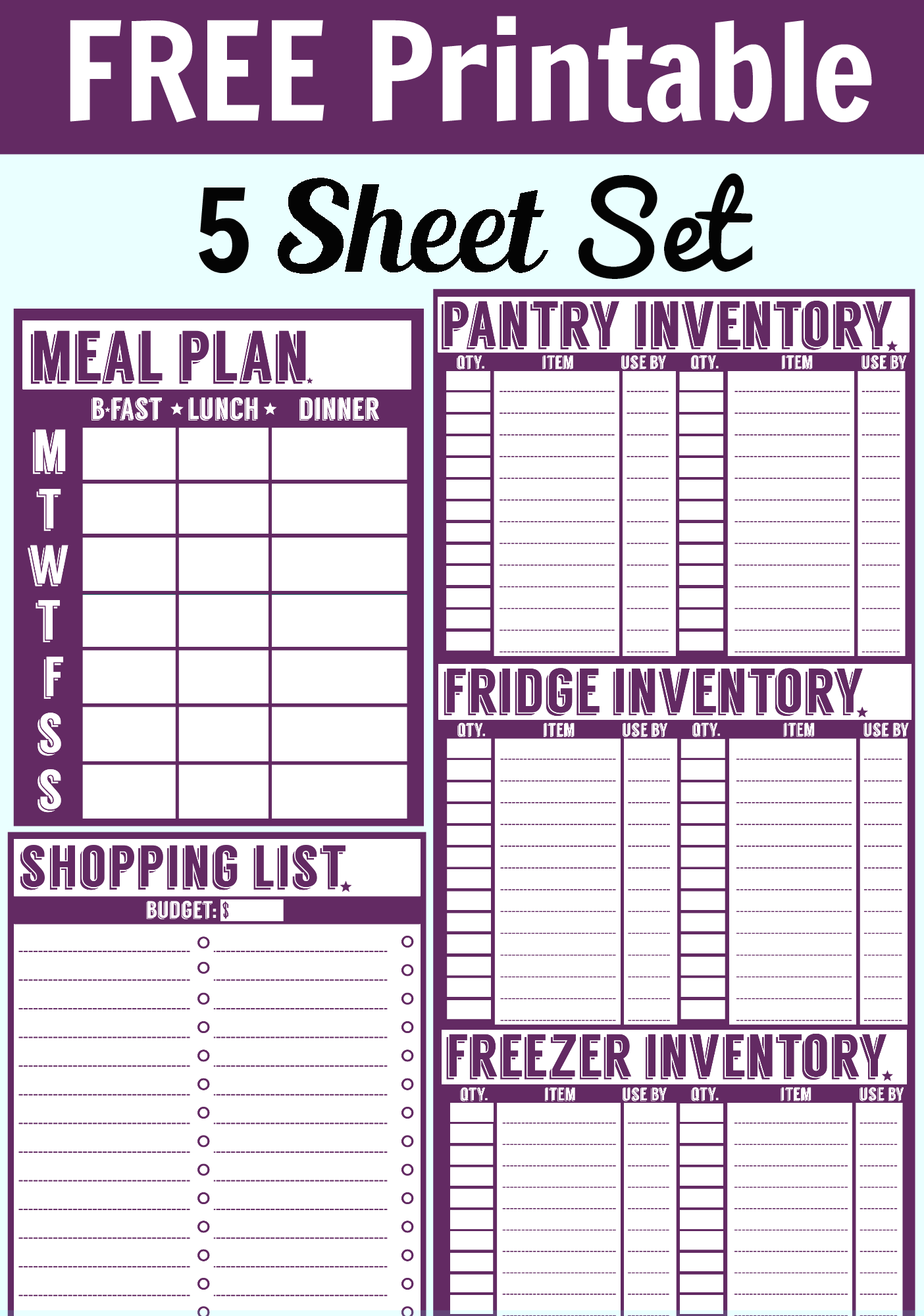 Free Printable Menu Planner Shopping List Inventory Sheets