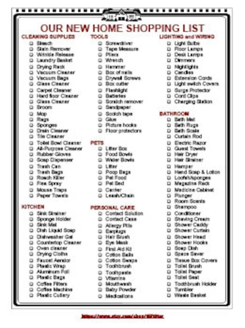 New Home Shopping Grocery Food List Printable Instant 