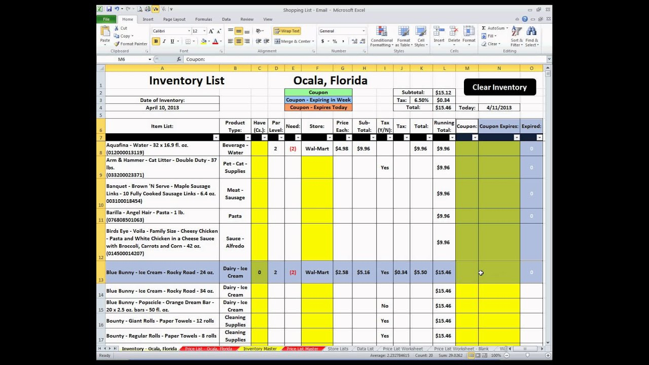 Shopping List Excel Spreadsheet YouTube