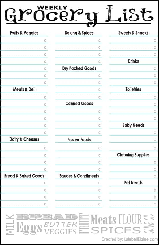Top 5 Resources To Get Free Grocery List Templates Word 