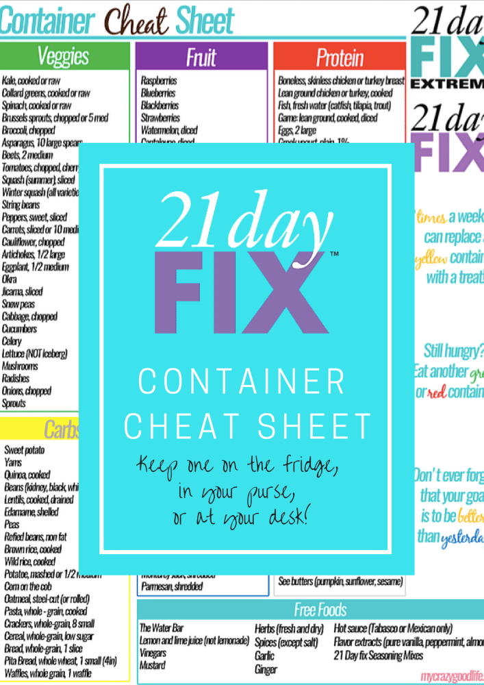 21 Day Fix Container Cheat Sheet My Crazy Good Life