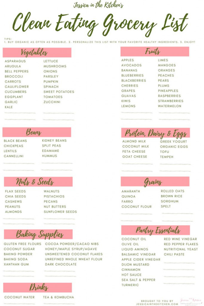 A FREE Printable Clean Eating Grocery List To Make Your