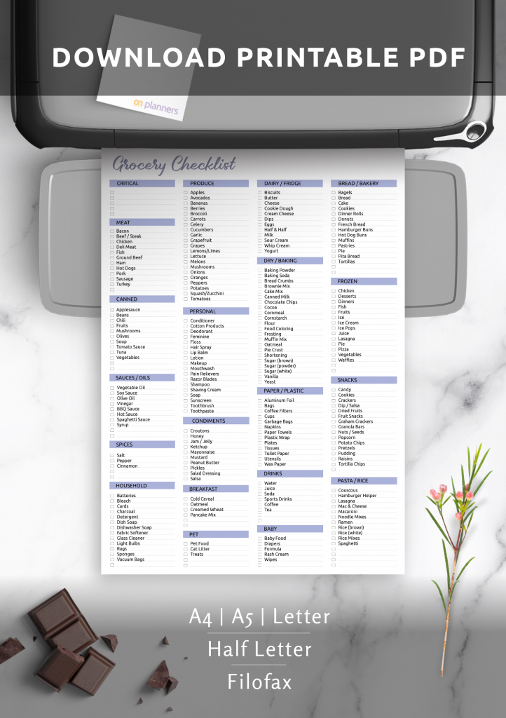 Download Printable Grocery Checklist Template PDF