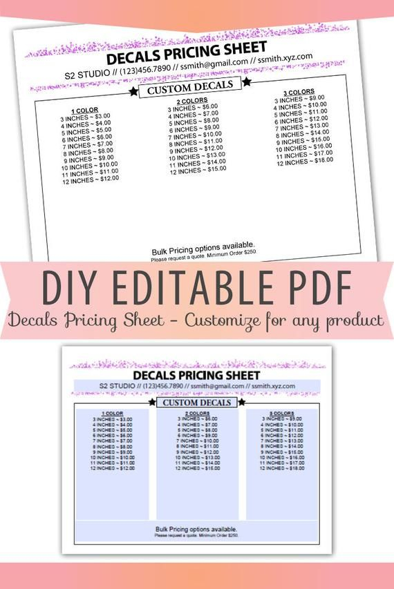 Fillable Editable Text Only PDF Pricing Sheet Letter Size 