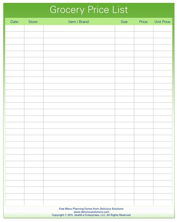 Grocery List With Prices Grocery List Template Grocery 