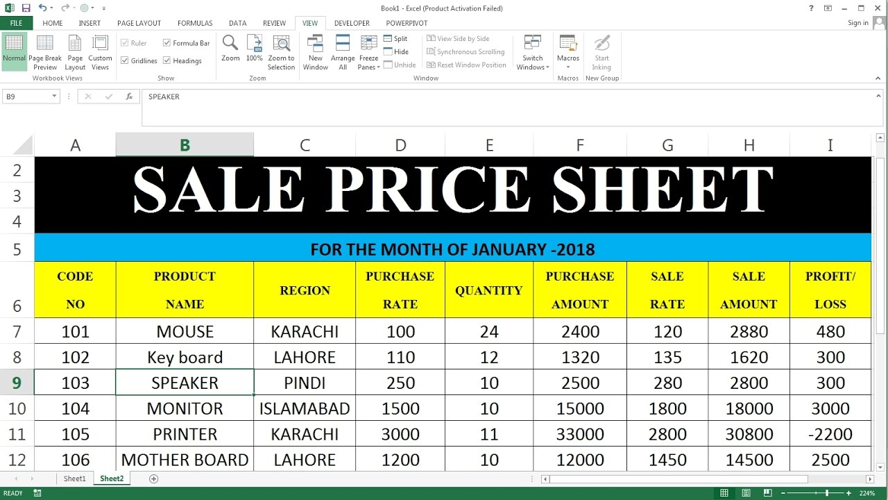 How To Make Sale Price Sheet IN MS Excel Tutorial In Hindi 