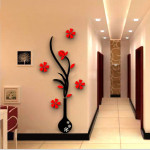 Vase Plum 3D Acrylic Mirror Wall Stickers Living Room Art
