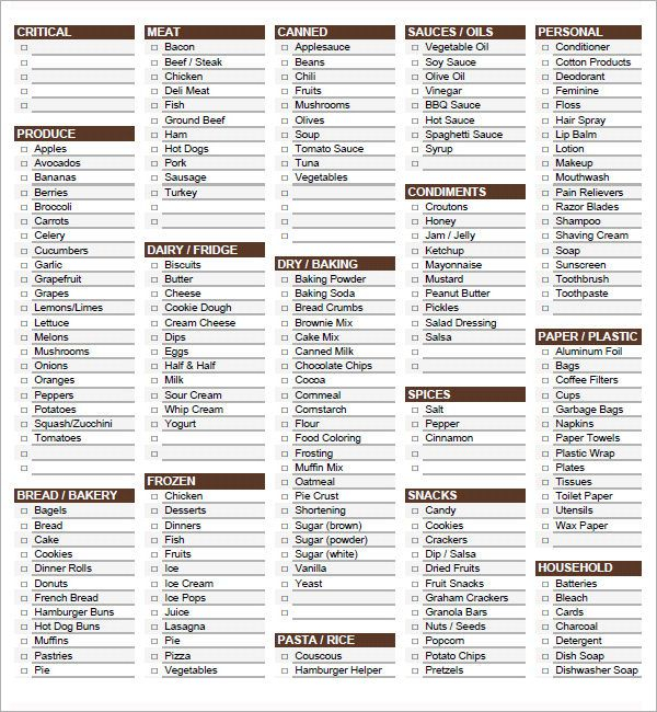 10 Grocery List Templates Word Excel PDF Templates Grocery List 