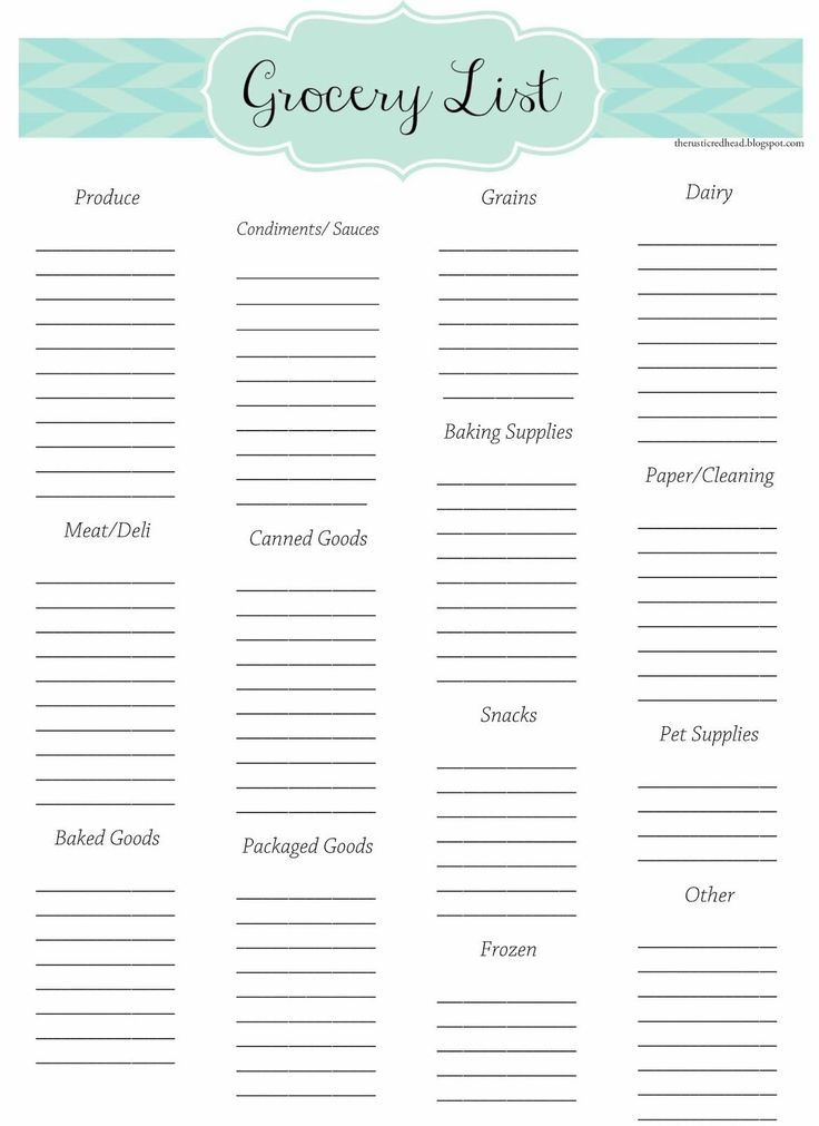 Menu Checklist Template In 2020 Free Grocery List Grocery List 