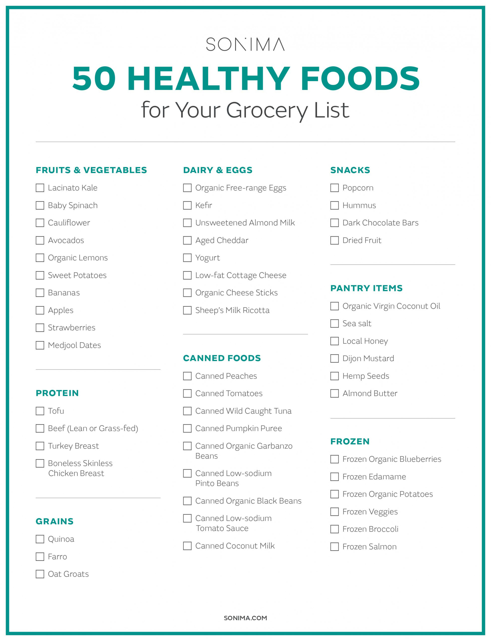 50 Healthy Foods To Add To Your Grocery List Sonima