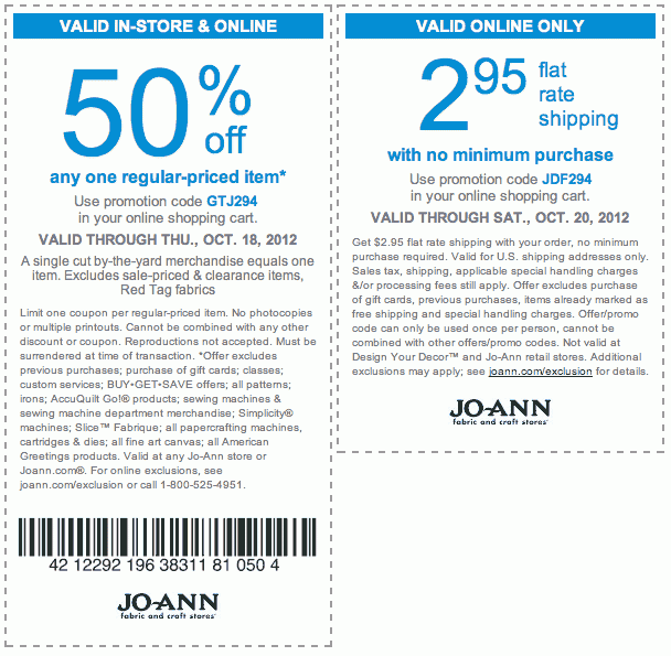 50 Off Any One Regular priced Item Through THU OCT 18 