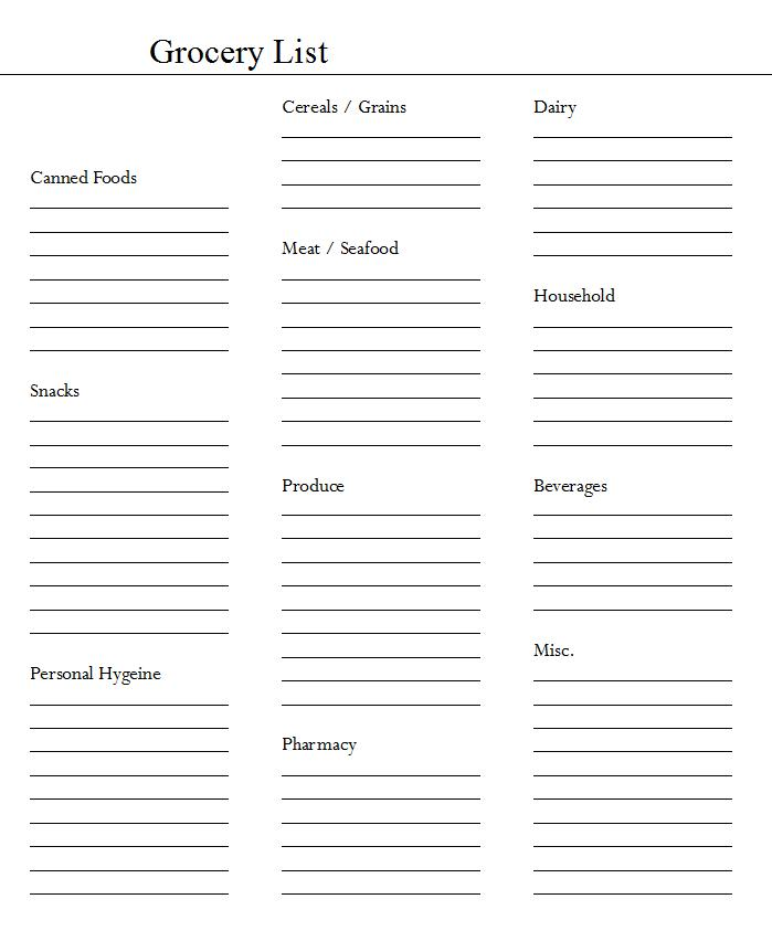 Blank Grocery Shopping List Template 3 PROFESSIONAL 
