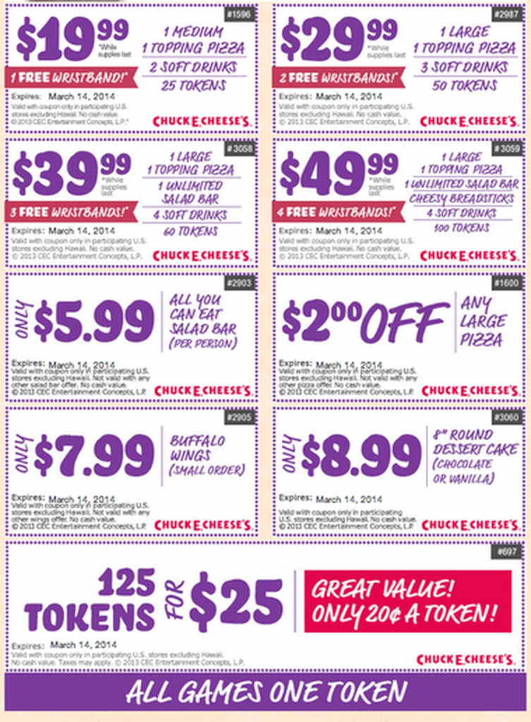 Chuck E Cheese Printable Coupons End March 14 Al