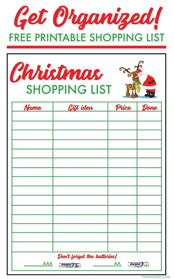 FREE Christmas Shopping List Template Viva Veltoro