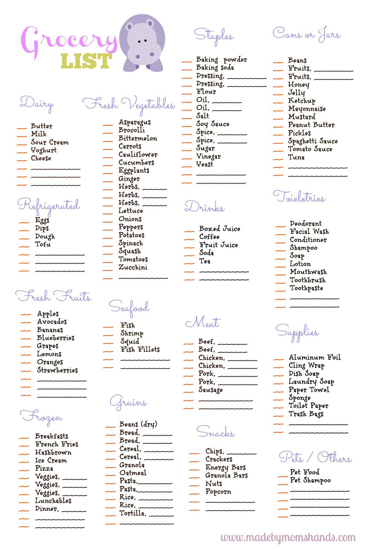 Free Grocery CHECK List Printable Free Groceries 