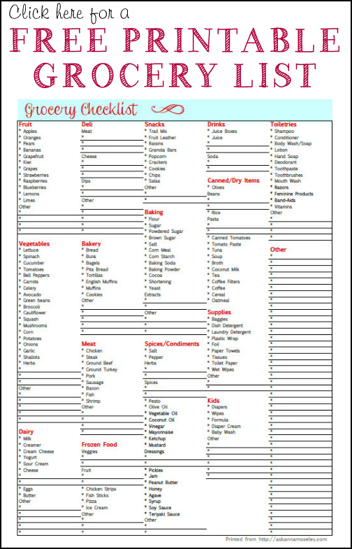 Free Grocery List Printable 24 7 Moms