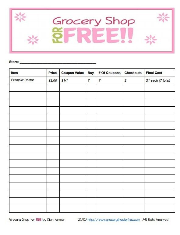FREE Printable Coupon Grocery Shopping List 
